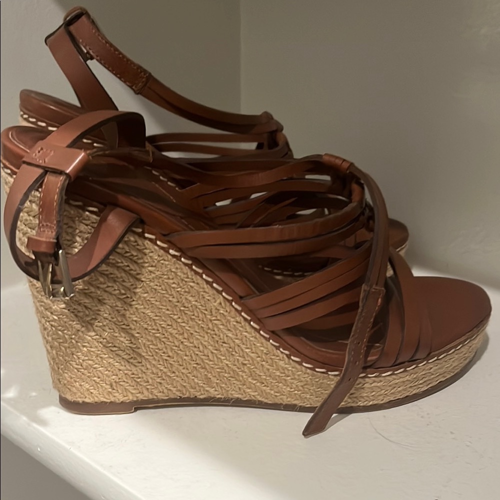 Brown Strappy Wedge Sandals